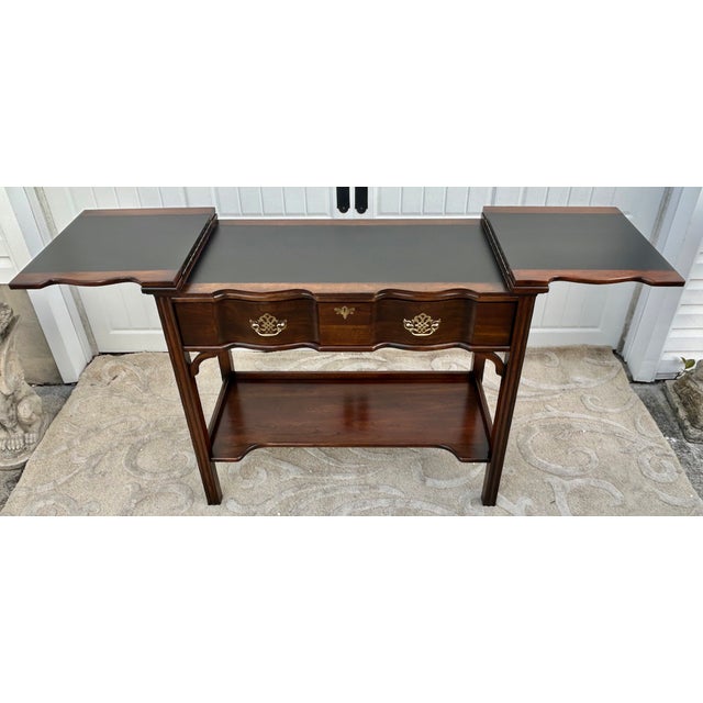 Vtg. Harden Chippendale Style Flip Top Cherry Server/Bar Table W/Drawer & Shelf For Sale - Image 13 of 14