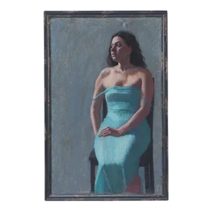 Unknown Pastel Artist Study - Lady in Blue Dress on Chair