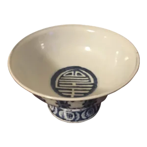 Chinese Blue & White Porcelain Footed Centerpiece Fruit Bowl or Tazza