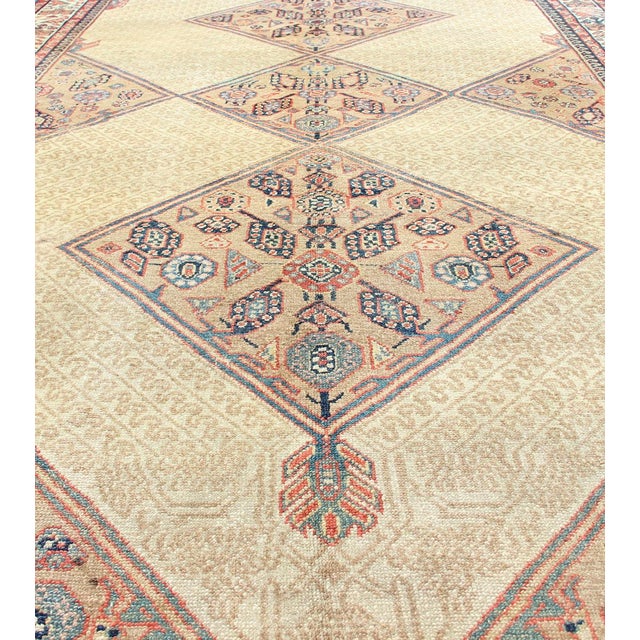 Beige Antique Persian Serab Gallery Runner With Camelhair Field and Geometric Motifs For Sale - Image 8 of 11