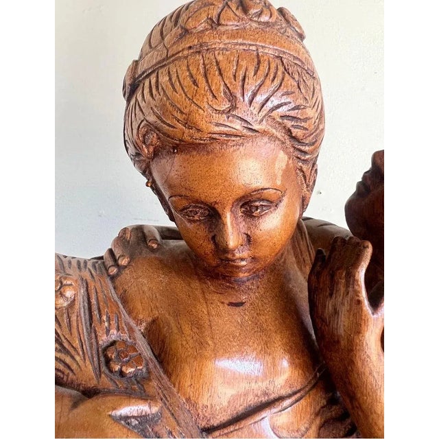 Early 20th Century French Walnut Carved Figuritive Sculpture of Boy & Girl For Sale - Image 5 of 9