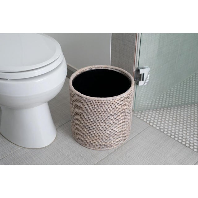 2020s Artifacts Rattan Round Waste Basket with Metal Liner in White Wash - 11" For Sale - Image 5 of 7