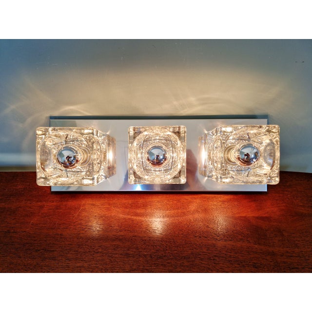Ice Cube Triple Wall Light in Chromed Metal and Glass from Peill & Putzler, 1970 For Sale - Image 12 of 18