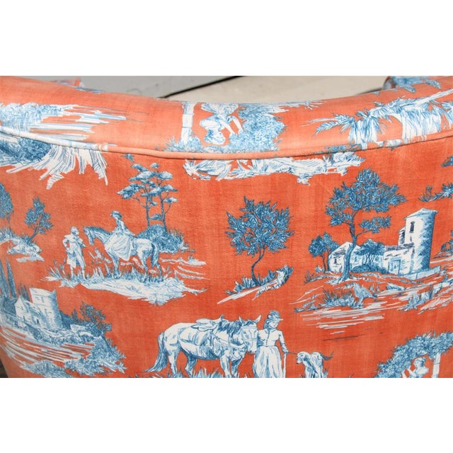 Set of Italian Armchairs in Printed Orange Velvet Fabric attributed to Paolo Buffa, 1950s, in Very Good conditions....