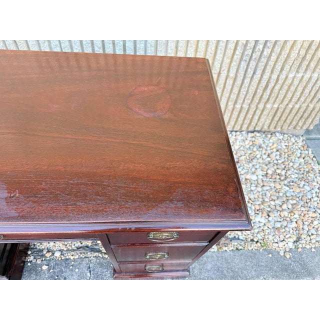 Vintage Victorian Style Mahogany Twin Pedestal Writing Desk. For Sale - Image 4 of 16