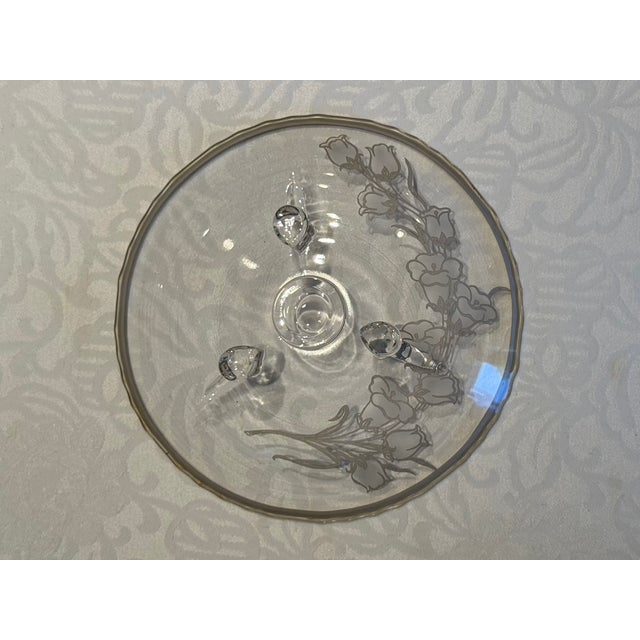 Mid-Century Modern Vintage Silver City Glass Co. "Blue Bells" Sterling Silver Overlay Tri-Footed Bowl, C. 1950 For Sale - Image 3 of 7
