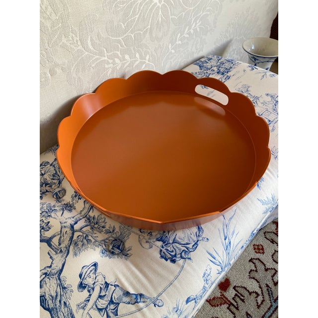 Hand Painted Lacquered Scallop Tray Orange For Sale - Image 11 of 12