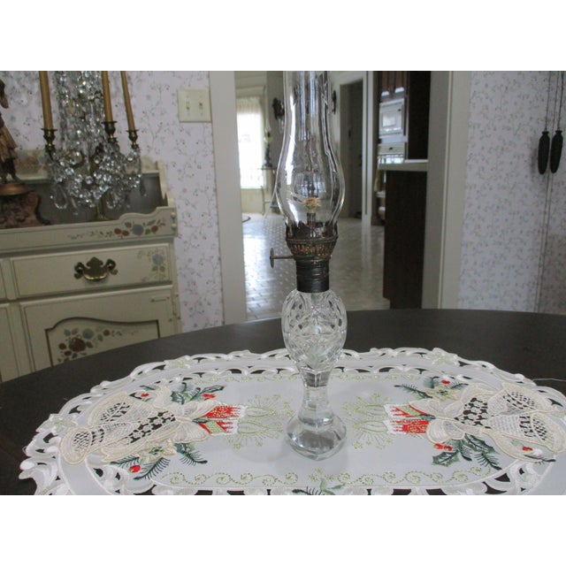 Extremely Rare Hawkes Miniature Oil Lamp Signed Etched Flower American Brilliant Period For Sale - Image 9 of 18