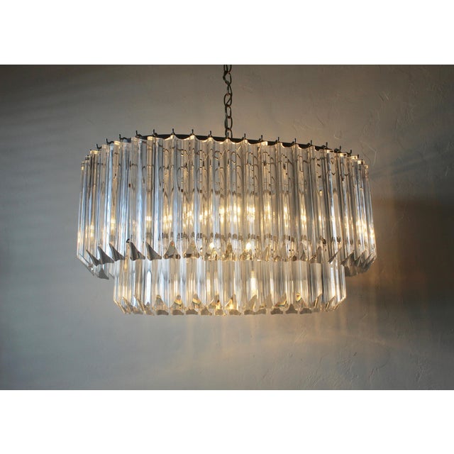 1970s Large Hollywood Regency Lucite Triedri Two Tier Oval Chandelier With Lucite Rods For Sale - Image 10 of 12