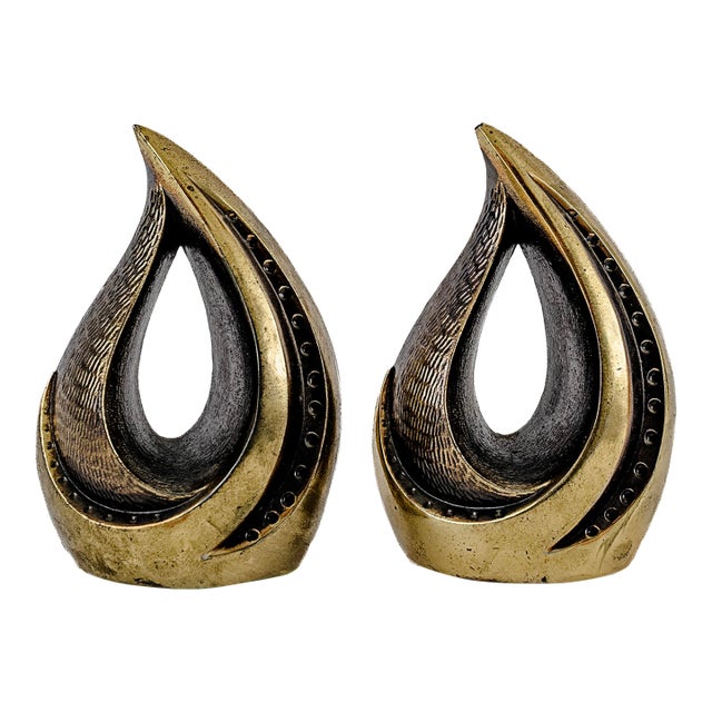 Pair of Ben Seibel for Jenfred-Ware Brass "Flame" Bookends (c.1950) For Sale