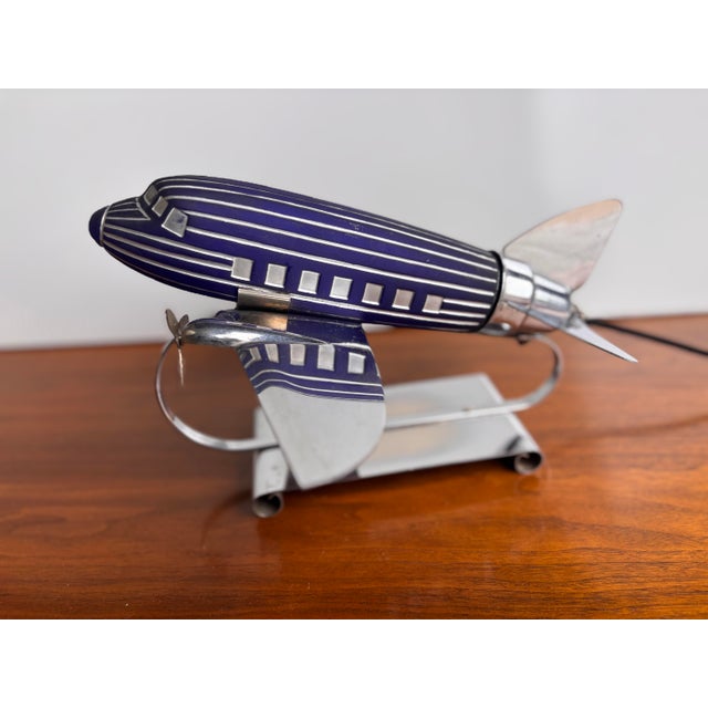 1930’s Art Deco Chrome and Glass Airplane Lamp For Sale In Philadelphia - Image 6 of 11