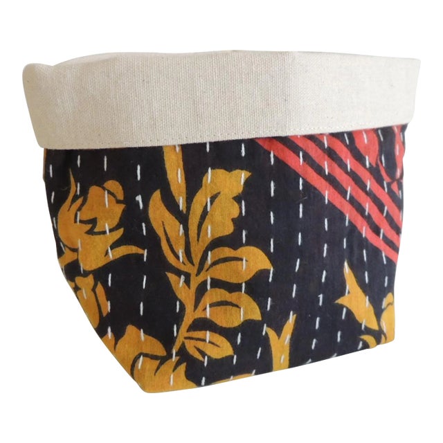 Small Colorful Kantha Cloth Small Decorative Basket For Sale