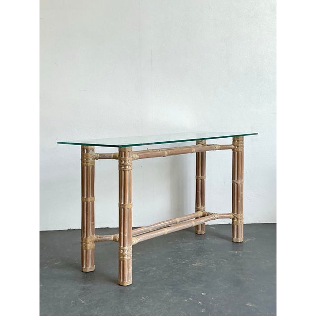 Vintage Bundled Rattan Console Table After McGuire For Sale - Image 9 of 12
