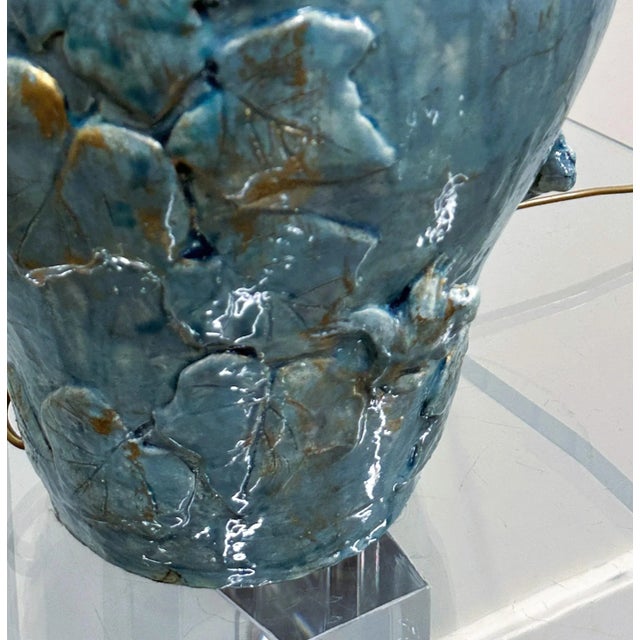 French Ceramic Lamp in Turquoise Glaze For Sale - Image 9 of 11