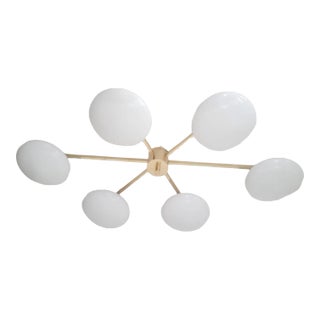 Angelo Natural Brass Glossy White Glass Flush Mount by Fabio Ltd For Sale