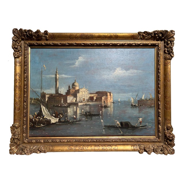 View of Venice with the Island of San Giorgio Maggiore and the Basilica, Oil on Canvas, 19th Century, Framed For Sale - Image 16 of 16