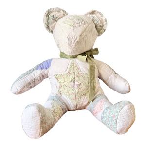Vintage Handmade Patchwork Teddy Bear, Quilt Fabric Stuffed Animal, Folk Art Plush