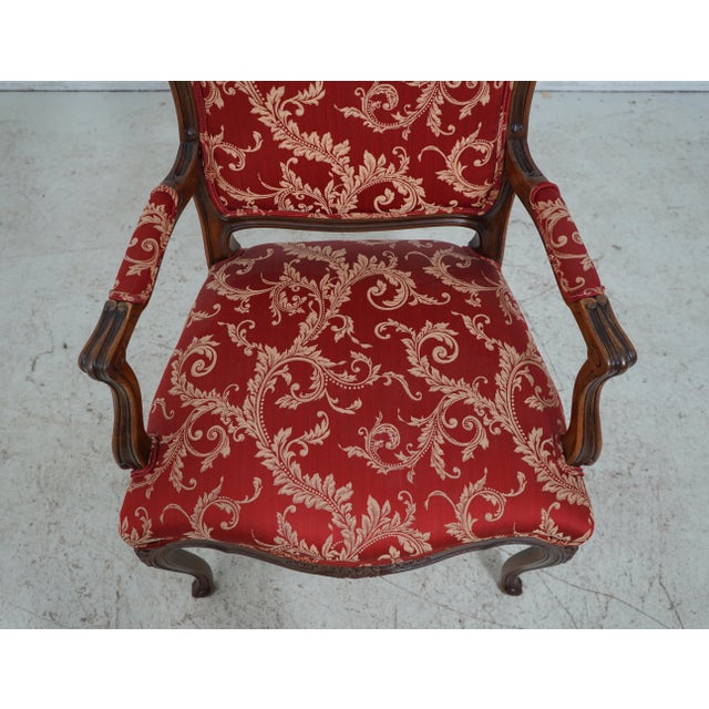 Pair Ethan Allen Damask Upholstered French Open Armchairs Chairish