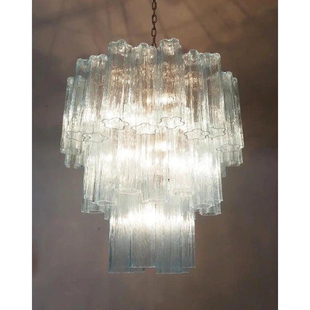 Glass Three-Tier Murano Glass Tube Chandelier in Blue Glasses For Sale - Image 7 of 10