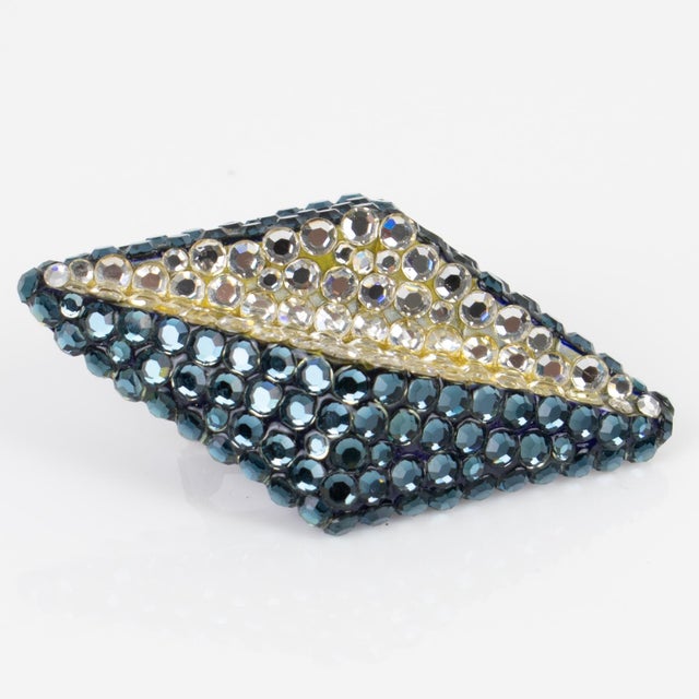 1980s Richard Kerr Clip Earrings Blue and Silver Crystal Rhinestones - 2 Pieces For Sale - Image 5 of 6