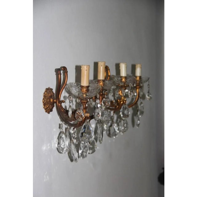 1950s Mid-Century Italian Bronze & Crystal Sconces, 1950s, Set of 2 For Sale - Image 5 of 10