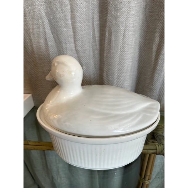 Vintage European Farmhouse style, white ceramic duck shaped lid large, serving bowl/tureen.
