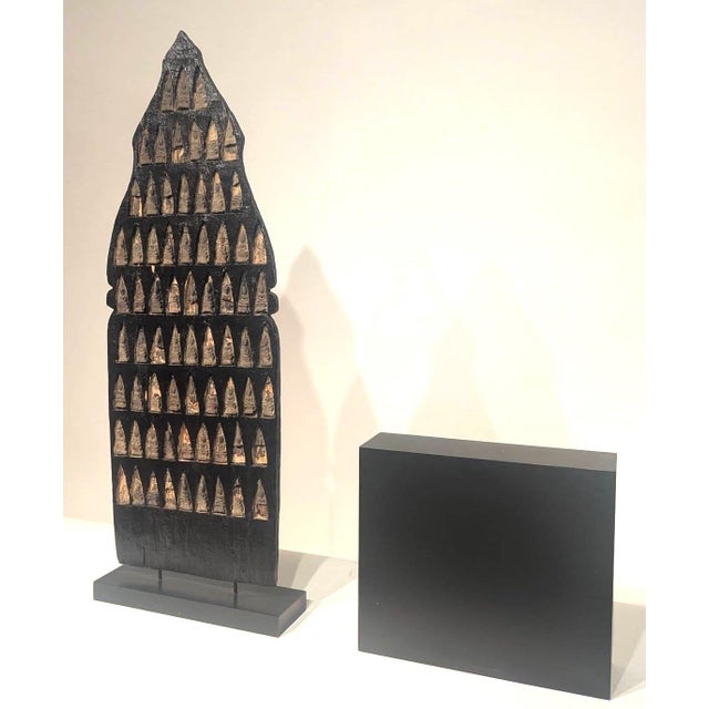 Wood Thai Carved "Thousand Buddha" Wood and Clay Shrine With Stand For Sale - Image 7 of 7