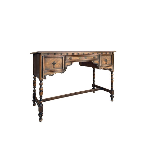 Vintage Western Revival Drawers Turned Decorative Legs Desk For Sale In San Francisco - Image 6 of 6