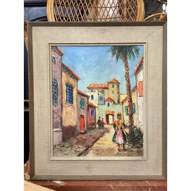 Mid-Century Modern Mid 20th Century Painting of Tropical Town For Sale - Image 3 of 9