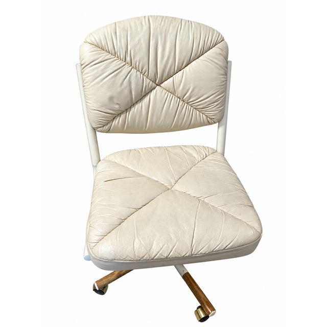 Vintage Douglas Furniture Ivory Faux-Leather Swivel Chairs on Casters — Pair For Sale In Las Vegas - Image 6 of 10