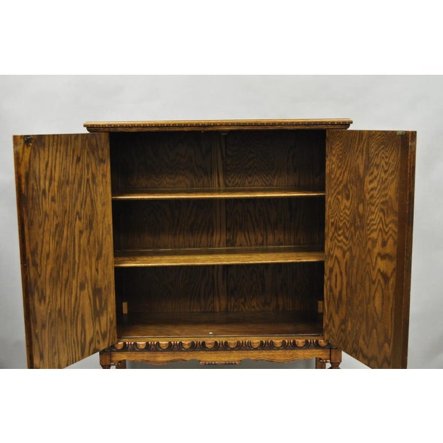 Brown Antique Jacobean Renaissance Tudor Oak Blind China Cabinet Bookcase Cupboard For Sale - Image 8 of 15
