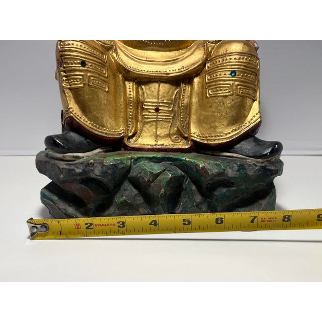 Vintage Chinese Daoist Fuxi Polychrome Gilt Wood Sculpture With Consecration Cavity For Sale - Image 11 of 13