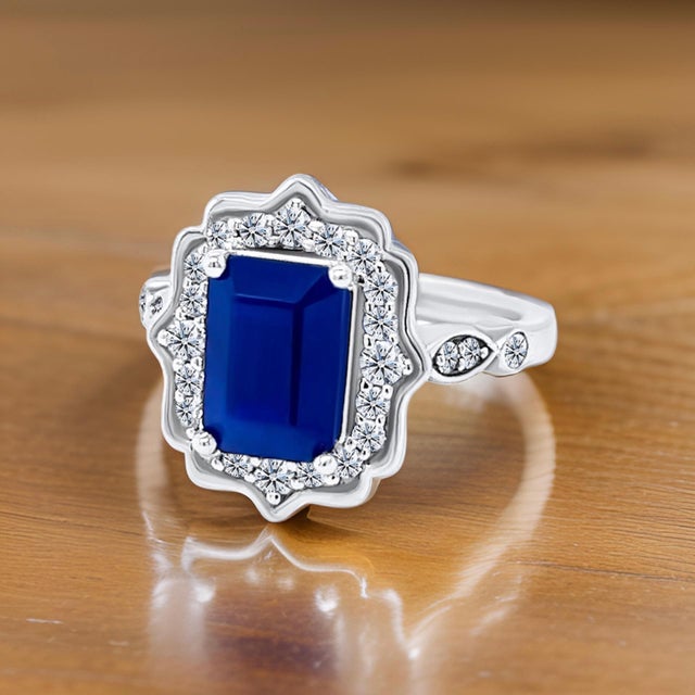 2010s Natural Sapphire Diamond Ring Size 6.5 14k W Gold 3.51 TCW Certified For Sale - Image 5 of 12