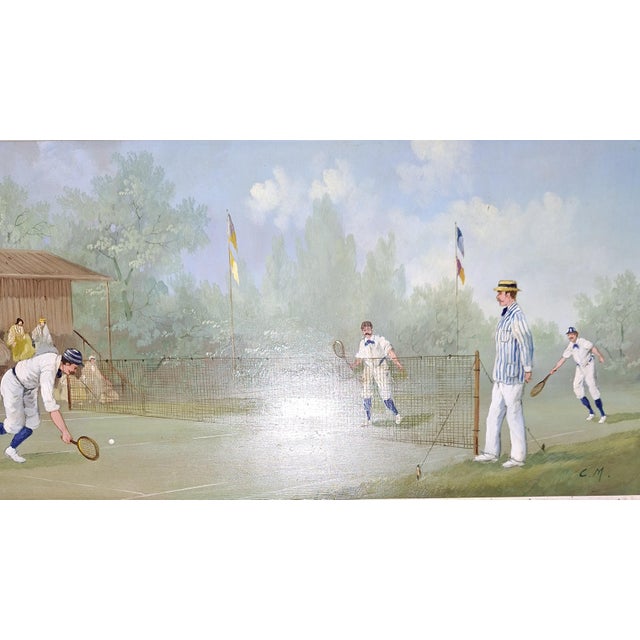 C.M., Tennisspieler aus der Zeit, 1890s, Oil Painting on Copper Plate, Copper & Paint & Spruce, in Very Good conditions....