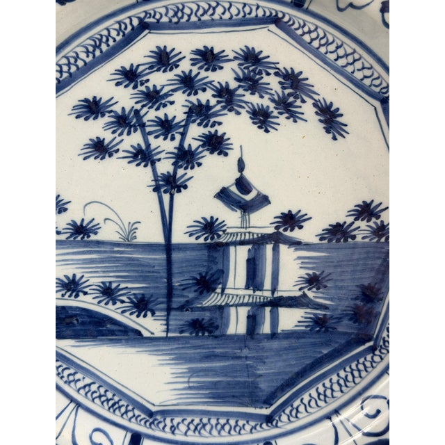 18th Century Blue and White Faience Charger in the style of Delft Kraak, Netherlands For Sale - Image 4 of 13