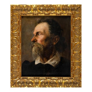 European School, Man in Half Profile, 19th Century, Oil on Canvas, Framed For Sale