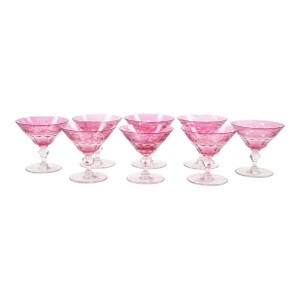Val Saint Lambert Ruby Cut Crystal Cocktail Coupe Service for 8 People
