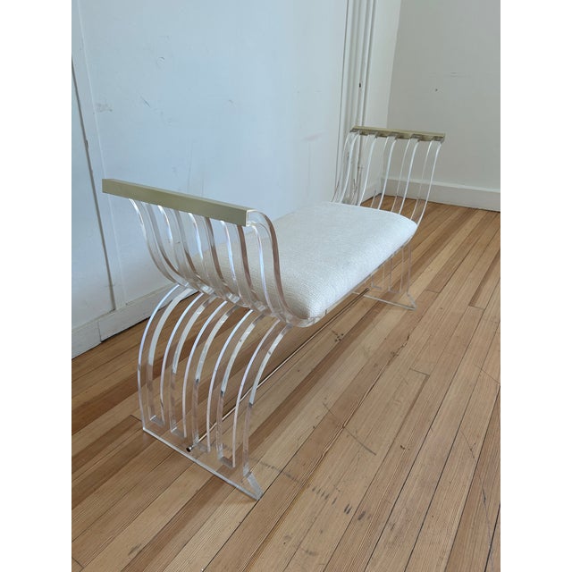 Modern 1970s Lucite & Brass Bench in the Manner of Charles Hollis Jones For Sale - Image 3 of 7