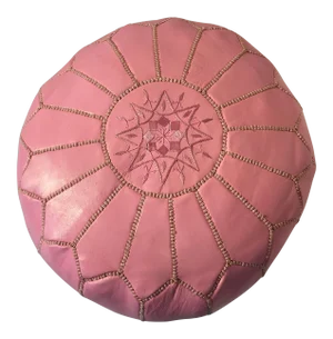 Vintage Mid Century Moroccan Baby Pink Color Hand Tooled Leather Pouf