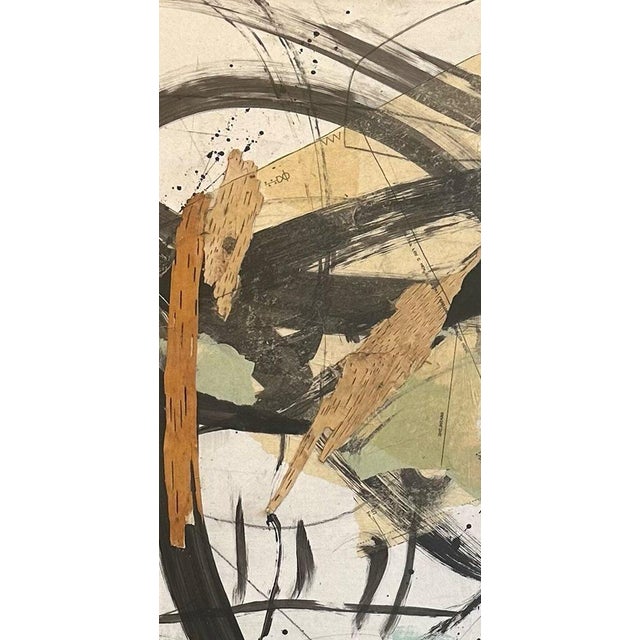 Christiane Corcelle "Whispers of the Forest 6" Mixed Media on Canvas, Tall Narrow Abstract Painting in Black, Sage and Ochre, 2024 For Sale - Image 4 of 10