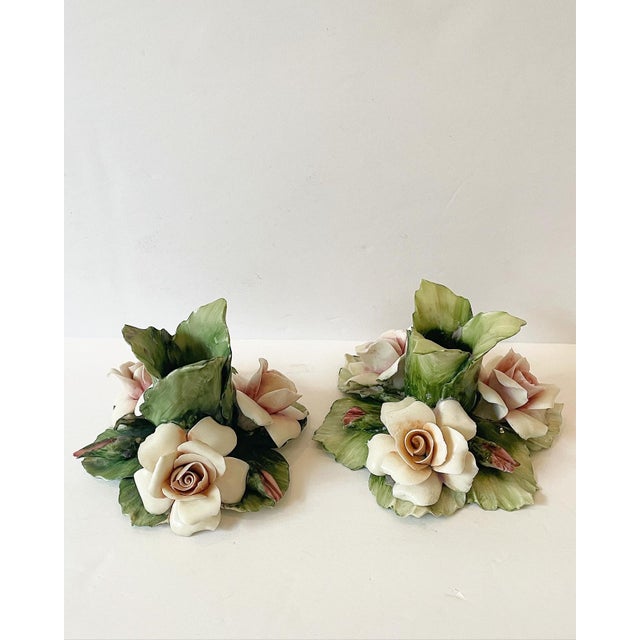 Vintage Capodimonte Porcelain Flower Candle Holders Chairish