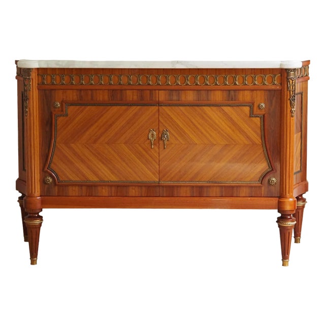 Louis XVI Sideboard with Marble Top, Wood and Bronze Fittings For Sale