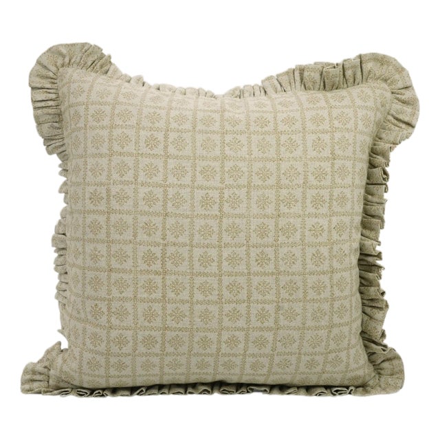Fabdivine Elegant Block Printed Frill Cushion Cover Brown 22x22 Inch Pure Linen- Chopad For Sale