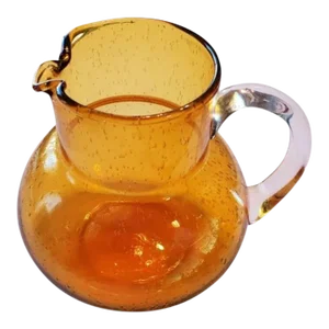 Mid-Century Modern 1970s Amber Glass Hand Blown Pitcher