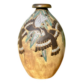 Stoneware Vase with Swallows from Boch Keramis For Sale