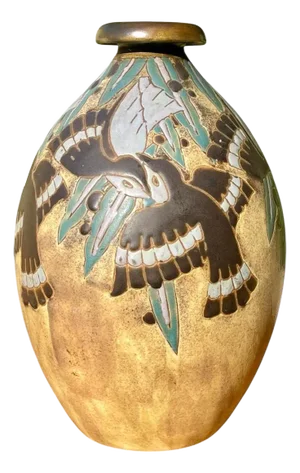 Stoneware Vase with Swallows from Boch Keramis