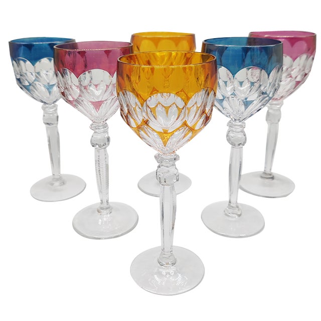 Wine Glasses in Lead Crystal attributed to Hofbauer Crystal, Baviera, Germany, 1970s, Set of 6 For Sale