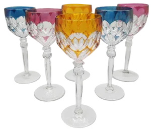Wine Glasses in Lead Crystal attributed to Hofbauer Crystal, Baviera, Germany, 1970s, Set of 6