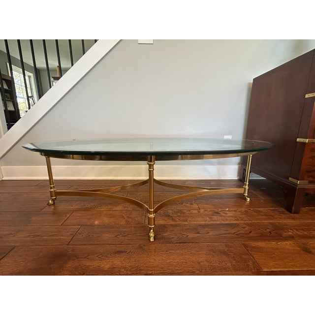 LaBarge Mid-Century Modern Oval Brass & Glass Coffee Table With Hoof Feet For Sale - Image 12 of 14