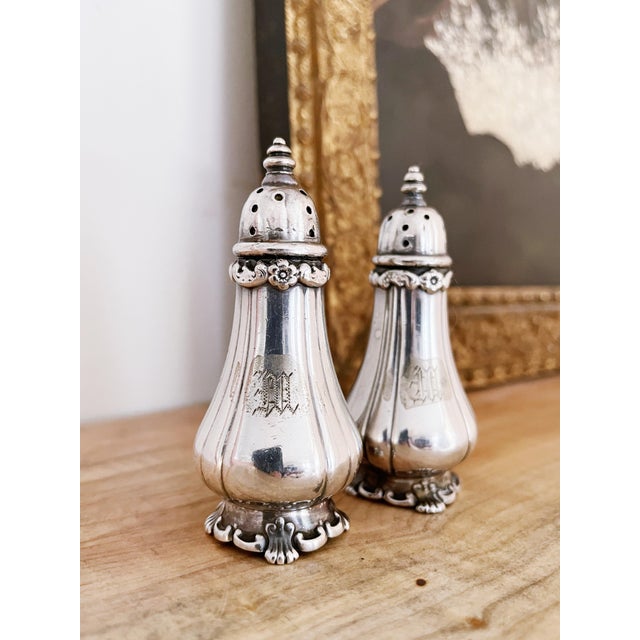 A beautiful set of tiny antique circa 1890-1900 silver plated salt & pepper shakers made by Tiffany & Co. In excellent...